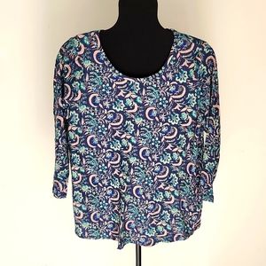 Lucky brand shirt, size large. Blue floral 3/4 sleeve casual crew neck.